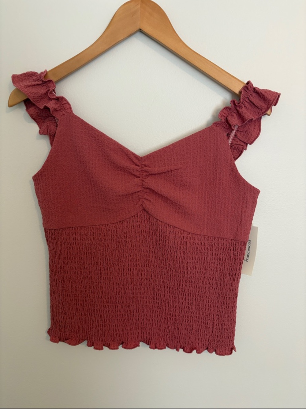 Francesca's Collections Ruffled Smocked Tank - Dusty Rose